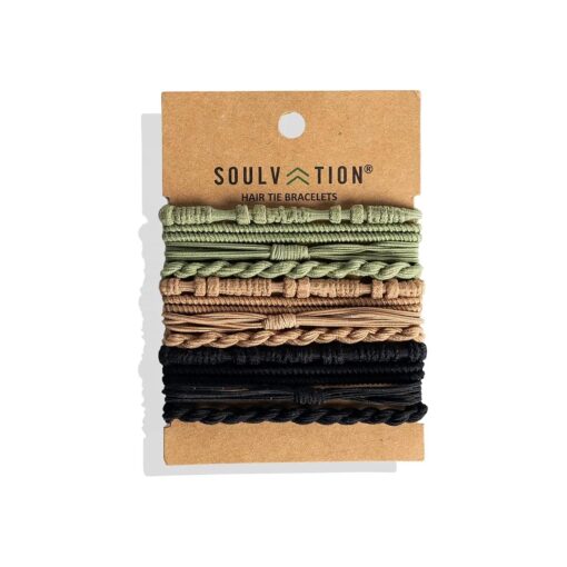 Soulvation Hair Tie Bracelets, Boho Hair Ties, Hair Ties for Women, Elastic Hair Ties, Hair Bands for Ponytails, Hair Ties for Thick and Thin Hair, Black Hair Ties, Prevents Hair Breakage