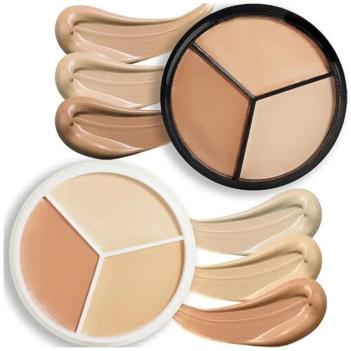 Pro 2pcs Tri-color Face Concealer Contour Palette.Demi Beige Color Correct Cream Foundation Palet.Natural Ivory Cream Makeup Plate Waterproof 02 #