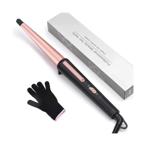 Hair Curling Wand, 0.5-1Inch Tapered Curling Iron, Professional Ceramic Hair Curler Wand with Heat-Resistant Glove, Dual Voltage ( Pink )