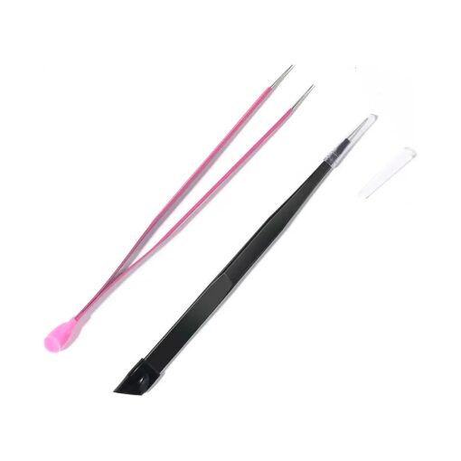 NUOMI 2 Pcs/Set Straight Nail Tweezers Probe Tips Metal Tweezers with Silicone Pressing Head for Nail Art, Picking Gems Rhinestones Acrylic Gel Stickers Eyelash Extensions