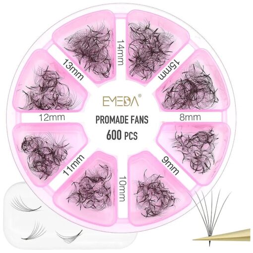 Premade Fans Eyelash Extensions 600 pcs Pointy Thin Base Promade Loose Fans Stable D Curl 8-15mm Mix Lengths Pre Made Volume Lashes with Reusable Silicone Pad by EMEDA ( 6D 0.07 D 8-15mm )