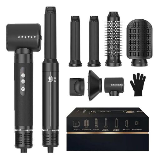 7 in 1 110000 RPM 1400W Hot Air Brush, High Speed Hair Dryer with Diffuser, Hair Dryer Brush Blow Dryer Brush, Hair Style, Drying, Oval Brush, Air Curling Wand, Concentrator Attachment, Styler Tools