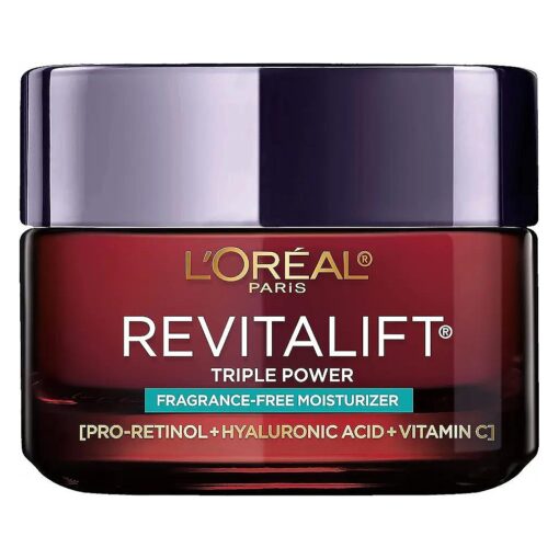 L'Oreal Paris Revitalift Triple Power Anti-Aging Face Moisturizer, Pro Retinol, Hyaluronic Acid & Vitamin C, Reduce Wrinkles, Fragrance Free 1.7 Oz