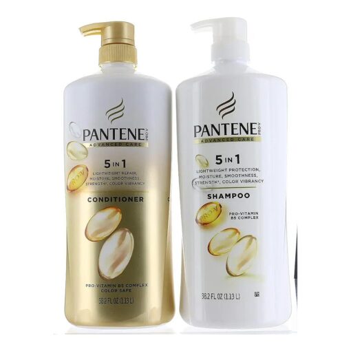 Set Pantene Advanced Care Shampoo and Conditioner 5 in 1 Moisture, Strength, Smoothness, Pro-vitamin B5 Complex 38.2 FL/OZ each - Packaging May Vary