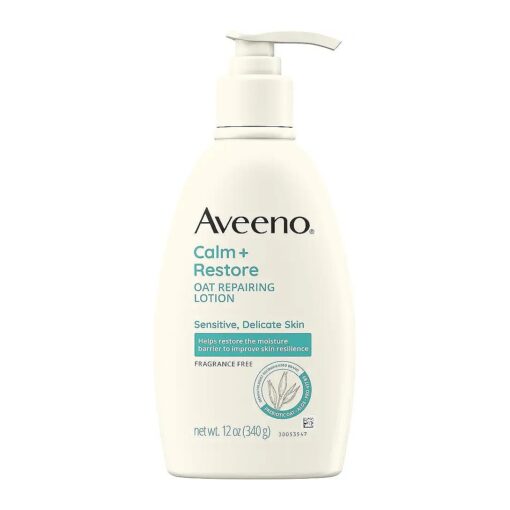 Aveeno Calm + Restore Oat Repairing Body Lotion for Sensitive Skin, Daily Moisturizer with Prebiotic Oat, Aloe & Pro-Vitamin B5 Helps Restore Skin 's Moisture Barrier, Fragrance Free, 12 oz