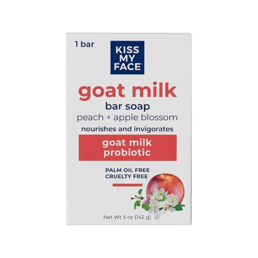 Kiss My Face Goat Milk Bar Soap - Peach + Apple Blossom - Probiotic Goat Milk Soap Bar - Cruelty Free and Palm Oil Free ( Peach + Apple Blossom, Pack of 1 )