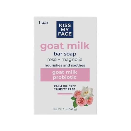 Kiss My Face Goat Milk Bar Soap - Rose + Magnolia - Probiotic Goat Milk Soap Bar - Cruelty Free and Palm Oil Free ( Rose + Magnolia, Pack of 1 )