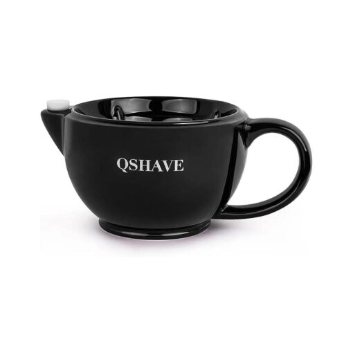 QSHAVE Shaving Scuttle Mug - Keep Lather Always Warm Large Deep Size Bowl Handmade Pottery Cup ( Black )