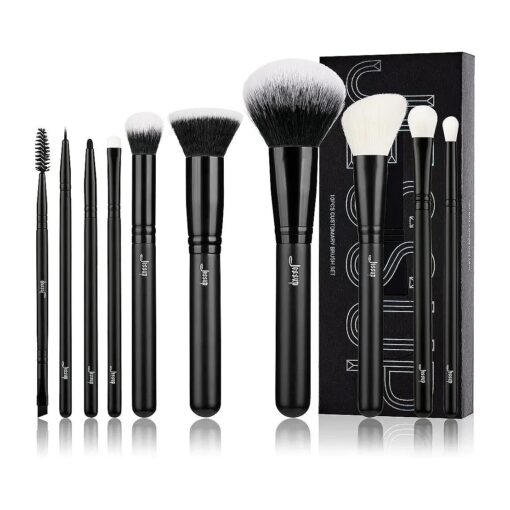 Jessup Makeup Brush Set 10pcs Black Make up Brushes Set Professional with Natural Synthetic Hair for Foundation Blending Blush Concealer Eyeshadow Eyebrow Eyeliner, T323