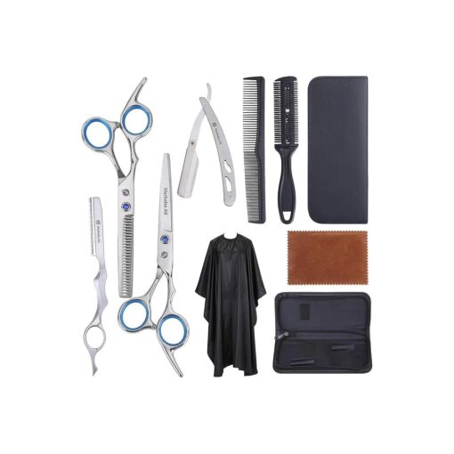 Hair Cutting Scissors Kit - Professional 10 Piece Barber Scissors Set with Hair Scissors Thinning Shears for Hair Cutting, Stainless Steel Barber Scissors with Cape and Feather Razor