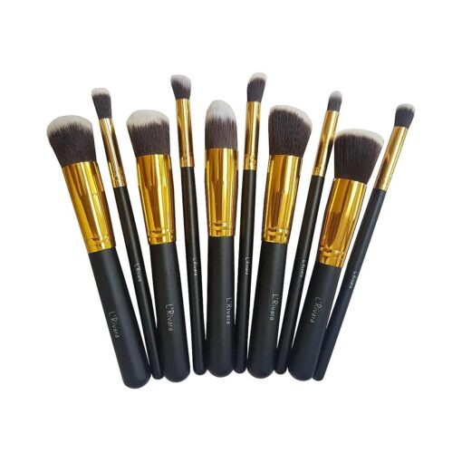 10 Piece Makeup Brush Set Model LR-105 ( Black + Gold )