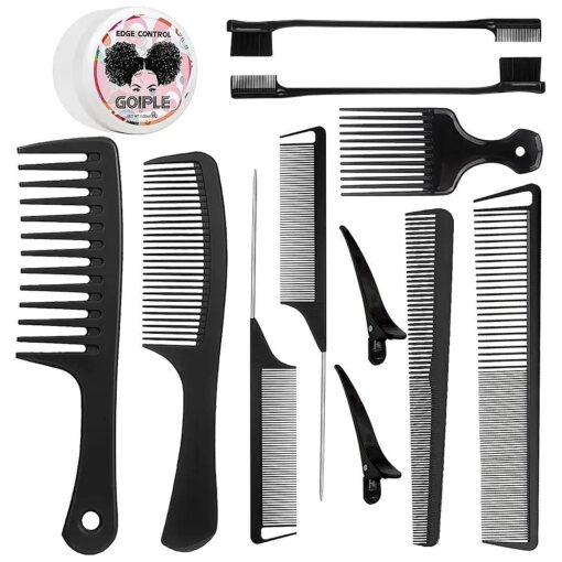 Styling Hair Comb 12PCS Professional Styling Comb Set for Women, Rat Tail Combs Wide Tooth Comb for Hair, Salon Combs for Women Parting Comb Set for All Hair Types & Styling with 1.05oz Edge Control