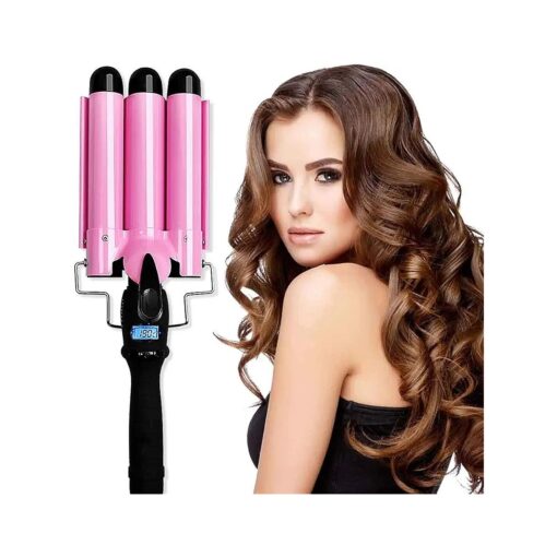 3 Barrel Curling Iron Hair Waver Hair Curler,1 Inch Professional Salon Ceramic Curling Iron New Hair Styling Tools with LCD Display ( Pink )