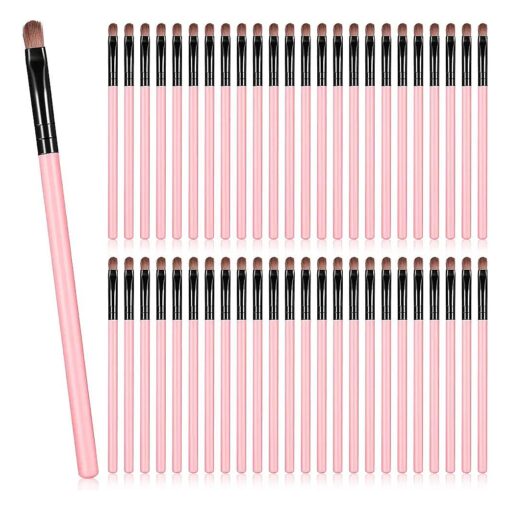 Patelai 48 Pcs Flat Makeup Brushes Flat Lip Concealer Brushes Small Portable Eyebrow Brush Concealer Makeup Brush Synthetic Lip Brush Beauty Makeup Tool for Concealing Blending Setting Buffing ( Pink )