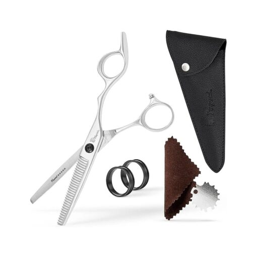 Fagaci Thinning Shears 6 Inch with Extremely Sharp Blades, Professional Hair Thinning Scissors, Durable, Smooth Motion & Fine Cut, Thinning Scissors with Sheath, Cleaning Leather, Key & Rings