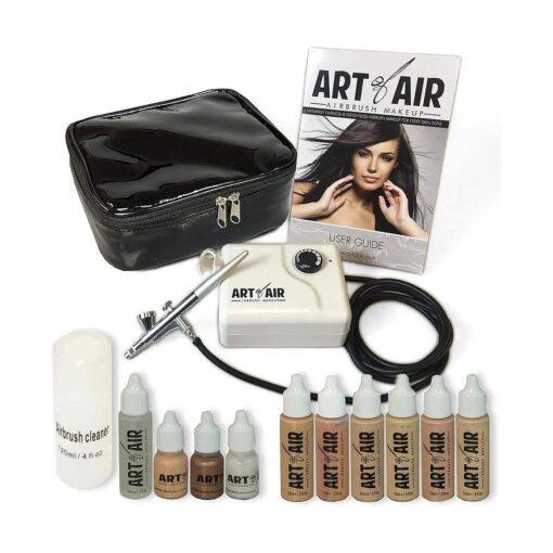 Professional Airbrush Cosmetic Makeup System/Fair to Medium Shades 6pc Foundation Set with Blush, Bronzer, Shimmer and Primer Makeup Airbrush Kit