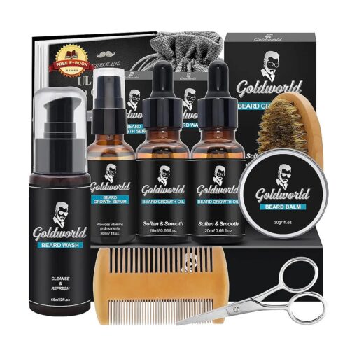 Beard Kit, Beard Grooming Kit w/Beard Wash/Shampoo,2 Packs Beard Oil, Beard Balm, Beard Wash, Brush, Comb, Scissor, Storage Bag, E-Book, Beard Care & Trimming Kit Gifts for Men Him