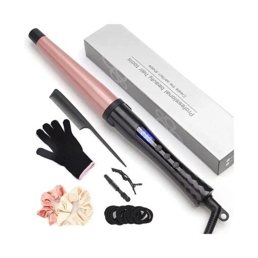 Hair Curling Wand, 0.7-1.25Inch Tapered Curling Iron, Professional Ceramic Hair Curler Wand with Adjustable Digital Temperature, Dual Voltage, Auto Shut-Off