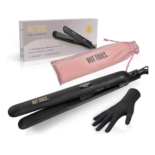 Hot Tools Pro Signature Ceramic + Tourmaline Flat Iron for Sleek Results, 1 Inch Plates