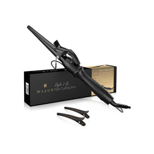 Professional 1-1/2" Tapered Curling Wand with Short Clamp, Ceramic Curling Iron for Long Lasting Curls or Waves, Hair Curling Iron Wand with Adjustable Temp, Auto Shut-Off