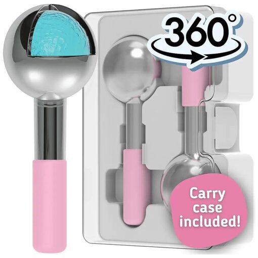 Ice Globes for Facials 360 Rotating Unbreakable Steel Ice Globes with Carry Case - Professional Esthetician Supplies - Ice Roller for Face and Eyes - Ideal Skincare Tool ( Pink )