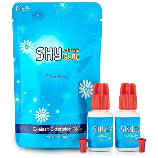 2 Pack Sky Glue S+ Eyelash Extension Glue Professional Use Only - Extra Strong Lash Extensions Adhesive 6-7 Weeks Retention and 1-2s Dry, Long Lasting Semi Permanent Black Glue - 2 Bottles 5 ml Ea