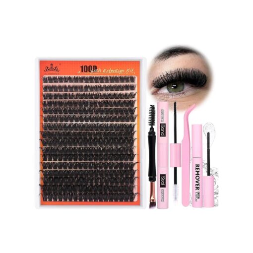 Thick Lash Extension Kit Fluffy Eyelash Extension Kit Wispy Cluster Lashes Individual Eyelashes Kit with Lash Bond and Seal Lash Remove 20MM Dramatic Mink Cluster Lashes Kit ( 320Pcs 100D )