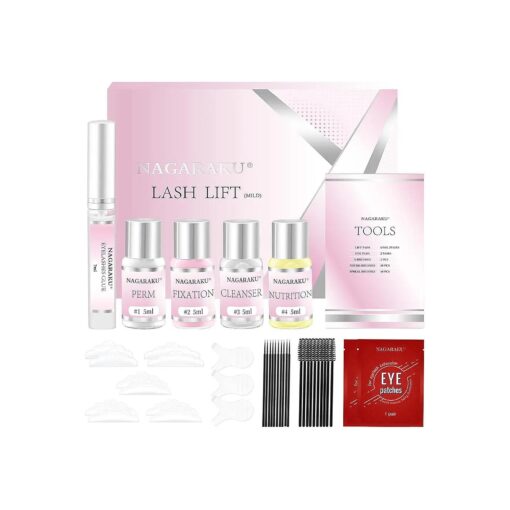 NAGARAKU Lash Lift Kit Mild Eyelash Semi-Permanent Curling Perming Wave Retension 40-60 days Professional with Eye pads Brush