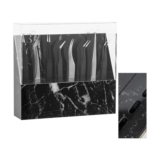 8 Holes Dust-proof Eyelash Tweezers Holder Case Acrylic Marble Tweezer Stand Display Organizer with Cover for Lash Extensions ( black )