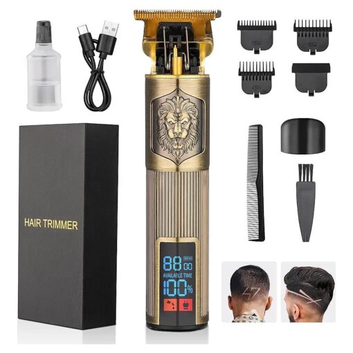 Hair Clippers for Men Professional Gold Hair Trimmer Barber Cordless Zero Gapped Mens Gifts Beard Trimmer T Blade Liners Shavers Edgers Clipper for Hair Cutting Kit ( Lion Pattern )