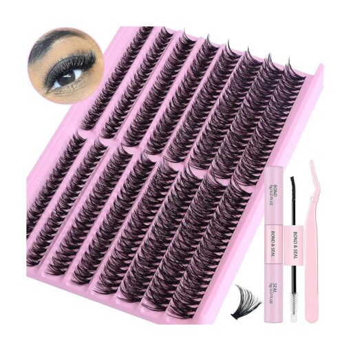 DIY Eyelash Extension Kit with 320 Pcs 60D Lash Clusters, Bond and Seal and Lash Applicator Tool 9-16mm Mix D Curl Individual Lashes Kit for Beginners Self Application DIY at Home, by Kmilro