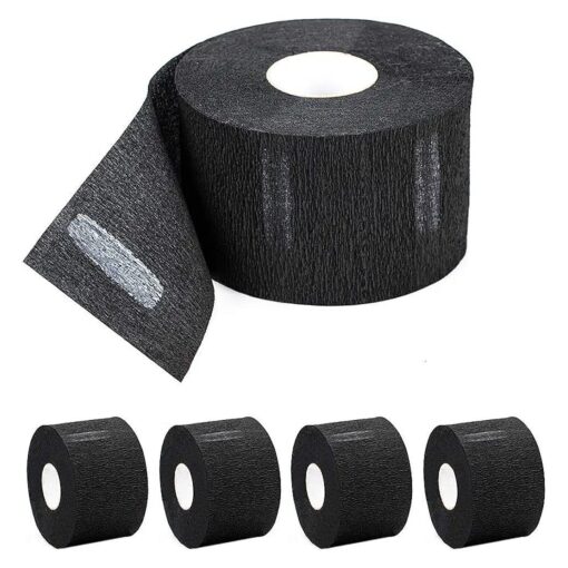 Disposable Paper Barber Neck Strips - 5 Rolls 500 Strips Black Professional Stretchy Paper Neck Band for Salon Haircut Styling