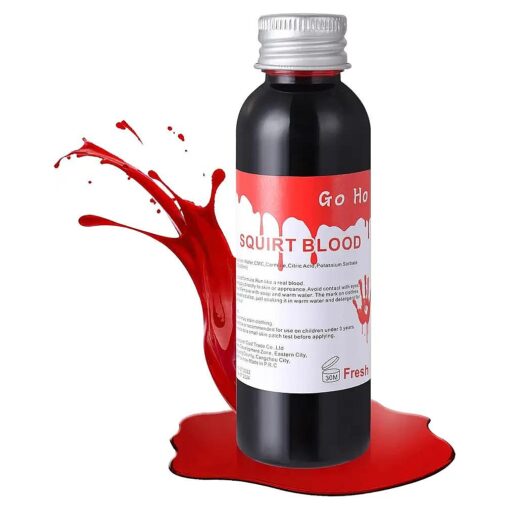 Go Ho Fake Blood Makeup ( 2 oz ), Fake Blood Washable for Scar Wounds, Easy Dry Flow Fake Blood for Eyes Drips Nose Bleeds, Halloween Blood for Cosplay SFX Zombie Vampire Makeup, Fresh