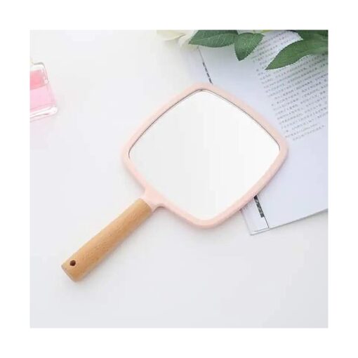 Handheld Mirror with Handle, for Vanity Makeup Home Salon Travel Use ( Square, Pink )