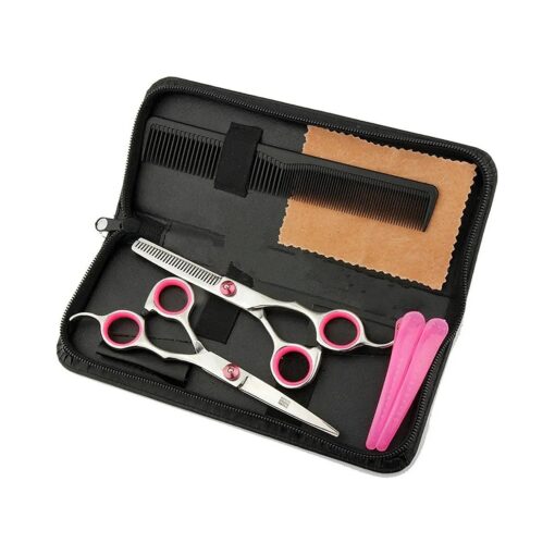 Professional Hair Cutting Scissors Shears Barber Thinning Set Kit- Family Hair Cutting, Barber Hair Cutting Tool Thinning texturizing/Pink 6"