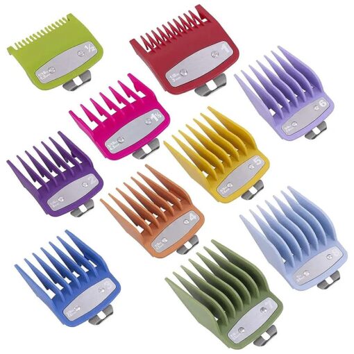 Professional 10 Color Coded Comb Attachment, Metal Hair Clipper Guards Cutting Guides/Combs, from 1/16inch to 1inch, Compatible with Wahl Clippers Combs