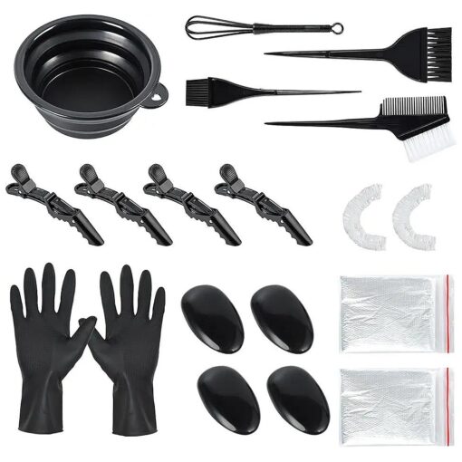 19 Pcs Professional Salon Hair Coloring Dyeing Kit Reusable Hair Dye Brush and Bowl Set Hair Tinting Bowl, Dye Brush, Ear Cover, Clips, Gloves, Mixing Spoon, Disposable Cap and Cape