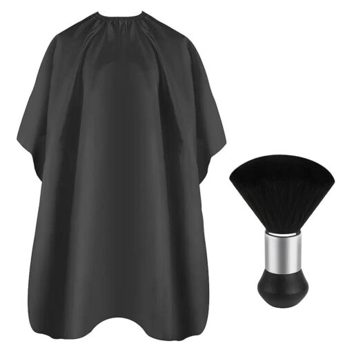 FEBSNOW Professional Hair Cutting Cape with Neck Duster Brush, Salon Barber Cape, Hair Cutting Accessories ( Black )