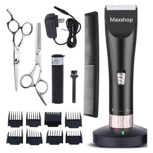 Maxshop Professional Hair Clippers for Men and Babies Quiet Clippers Cordless Haircut kit with Charging Dock, 8 Comb Guides, 2 Scissors,1 Hair Comb Self Hair Cutting System ( Black )