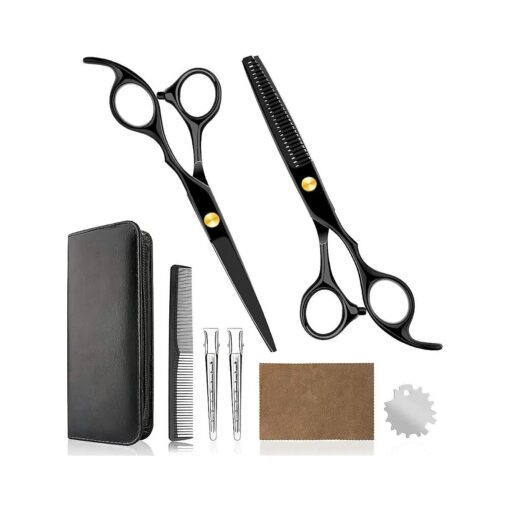 Professional Home Hair Cutting Kit - Quality Home Haircutting Scissors Barber/Salon/Home Thinning Shears Kit with Comb and Case for Men and Women ( Black # 2 )