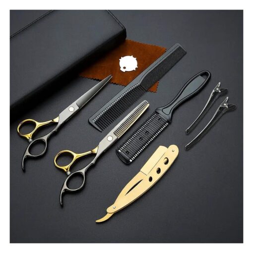 Black Gold Hair Cutting Scissors Professional Stainless Steel Barber Hair Thinning Shears Salon Multifunctional Straight Hair Cutting Shears Teeth Scissors Hair Cutting Scissors Kit for Home Use