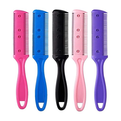 5Pcs Professional Trimmer Razor Dual Side Cutting Scissors Hair Thinning Comb Slim Haircuts Cutting Tool Blade Barber Cut Hair Brush Tools Double Edge Razor 5Color