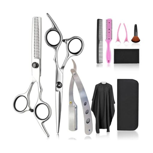 Hair Scissors Thinning Shears for Hair Cutting, Fcysy Professional 11 Pcs Hair Cutting Tools Baber Scissors Blend Shears Straight Edge Razor, Hair Trimming kit Haircut Scissors Set Salon Supplies