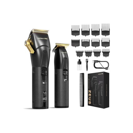 Professional Hair Clippers for Men- USB-C Rechargeable Barber Hair Trimmer & T-Blade Trimmer Combo with 5V-Boost Technology- Cordless Clippers- LED Display Black