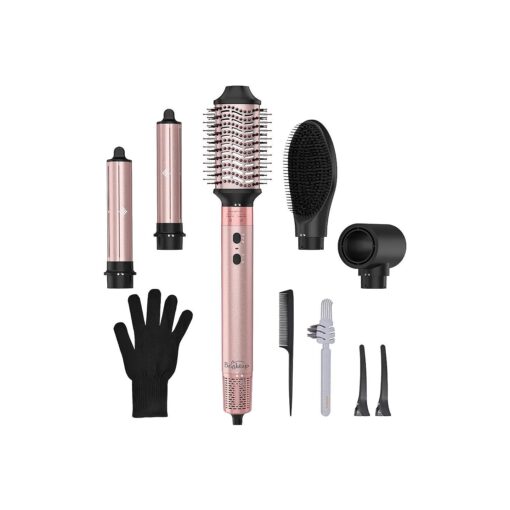 Brightup Blow Dryer Brush with 110,000 RPM High-Speed Negative Ionic Hair Dryer, Straightener Brush, Auto Wrap Curlers, Professional 5 in 1 Hot Air Styler for Fast Drying Curling Volumizing & Styling