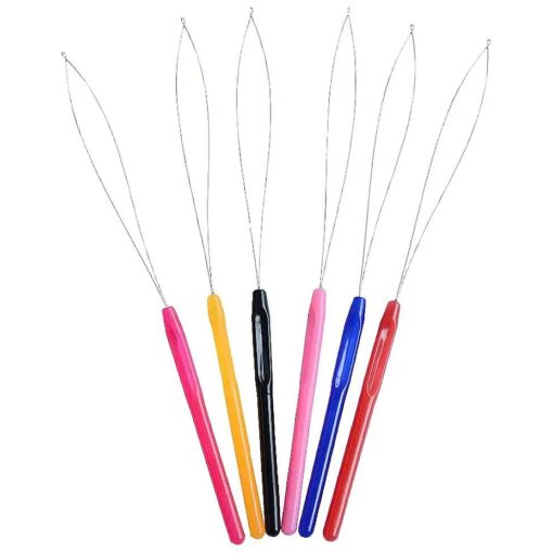 6 Pcs Plastic Hair Extension Loop Needle Threader Pulling Hook Tool Loop Tools Bead Tool for Hair Extensions Feather Extensions ( Multicolored )