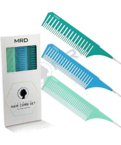 3 Sizes Premium Highlighting Comb Set Professional Weaving Styling With Rat Tail Comb Nylon Teasing Heat Resistant For Hair Salon Barbershop Home ( Blue/Green )