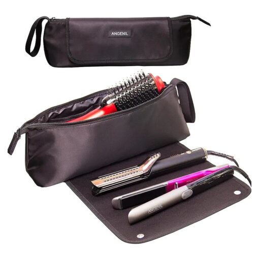 ANGENIL Large Capacity Hair Tools Travel Bag Heat Resistant Mat for Flat Irons, Curling Iron, Hot Air Brushes, Hair Dryer and Care Accessories, Portable Hot Tool Mat Bag 2 in 1