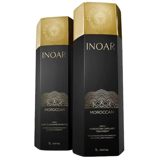 INOAR - Moroccan Smoothing Treatment Set with Keratin - Deep Cleansing Shampoo & Keratin Treatment, Curly Hair Care, Vegan Hair Product, Cruelty Free Haircare for Men and Women ( 33.8 oz, Each )