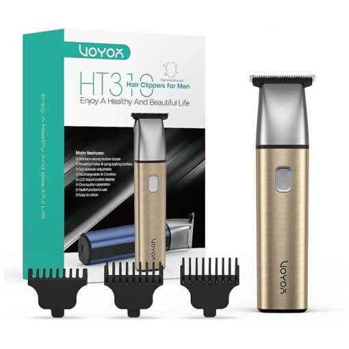 VOYOR Hair Clippers for Men Professional Hair Clippers Cordless T-Blade Hair Trimmer Rechargeable Beard Trimmer 3 Guide Combs Hair Cutting Kit with LCD Display HT310 ( Gold )